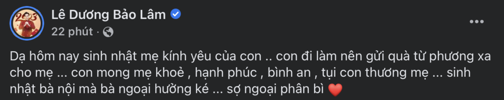  Dòng chia sẻ của Lê Dương Bảo Lâm về sự việc. (Ảnh: FB Lê Dương Bảo Lâm)